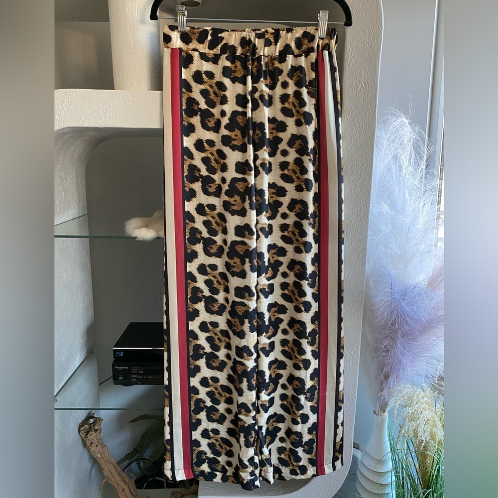 Gwen Stefani Lola Sandro Ferrone Leopard Satin Stripe Pant 90s punk versace boho